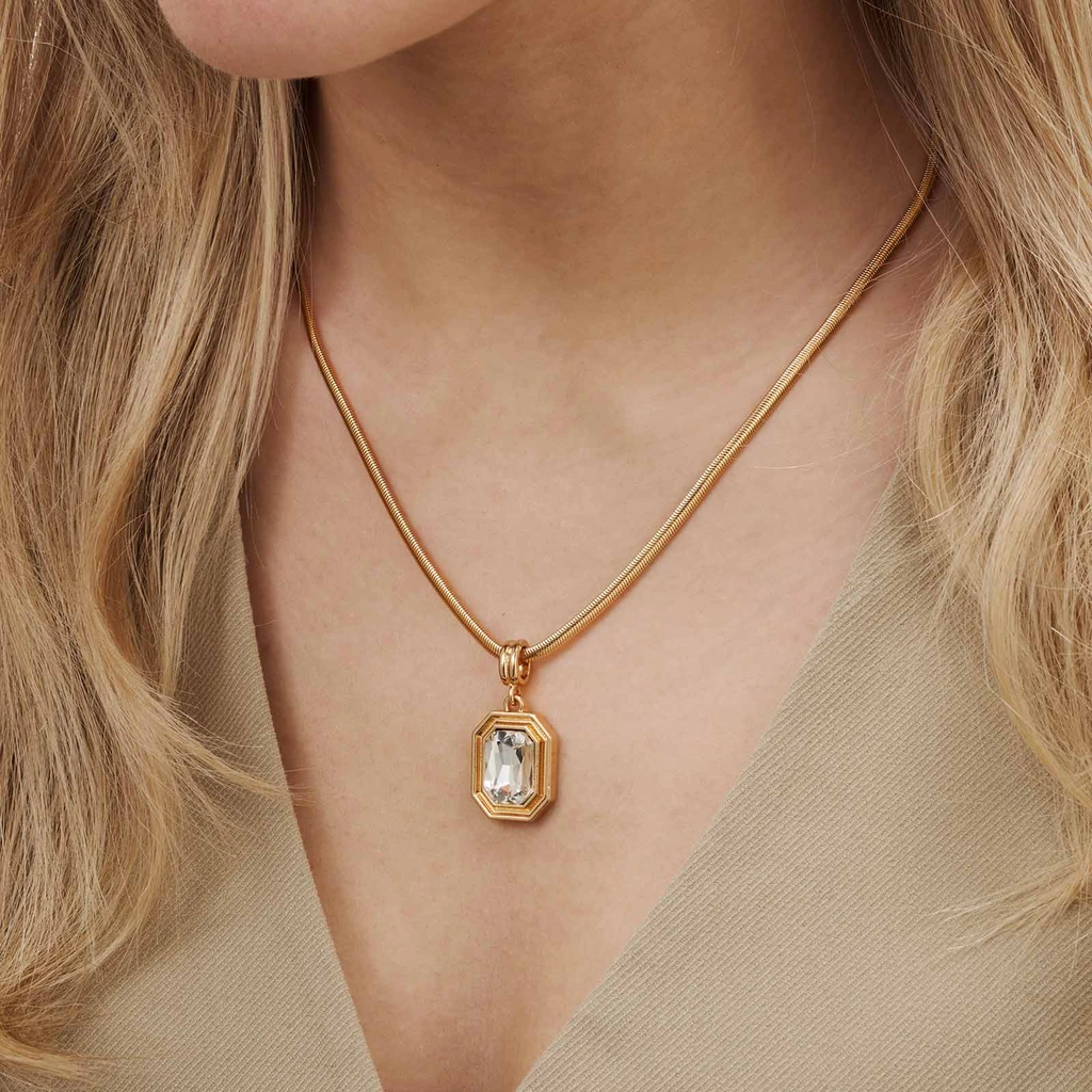 Guldfärgat halsband, åttkantigt hänge, 49+7cm