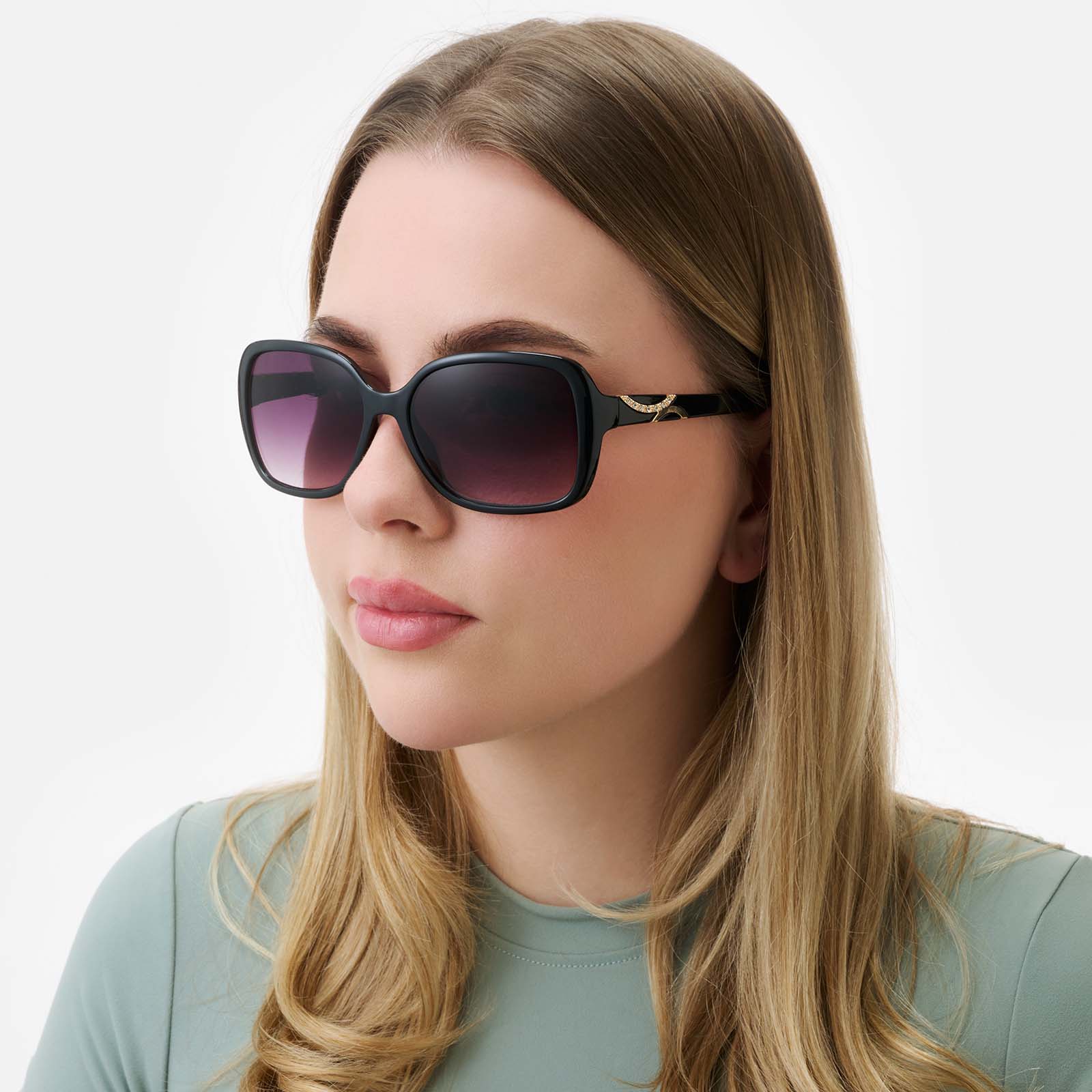 Solglasögon dam Square, lila glas & svarta bågar