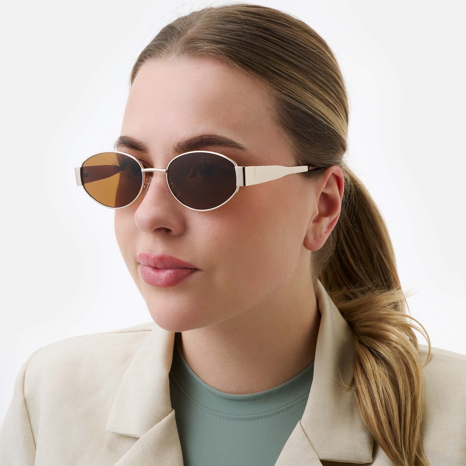 Solglasögon unisex Oval, brunt glas