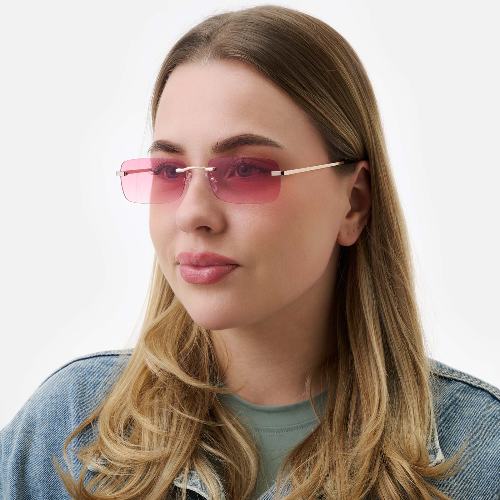 Solglasögon unisex Rectangle, rosa glas