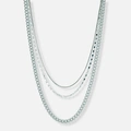 3-radigt silverfärgat halsband, olika kedjor - 33-55 cm