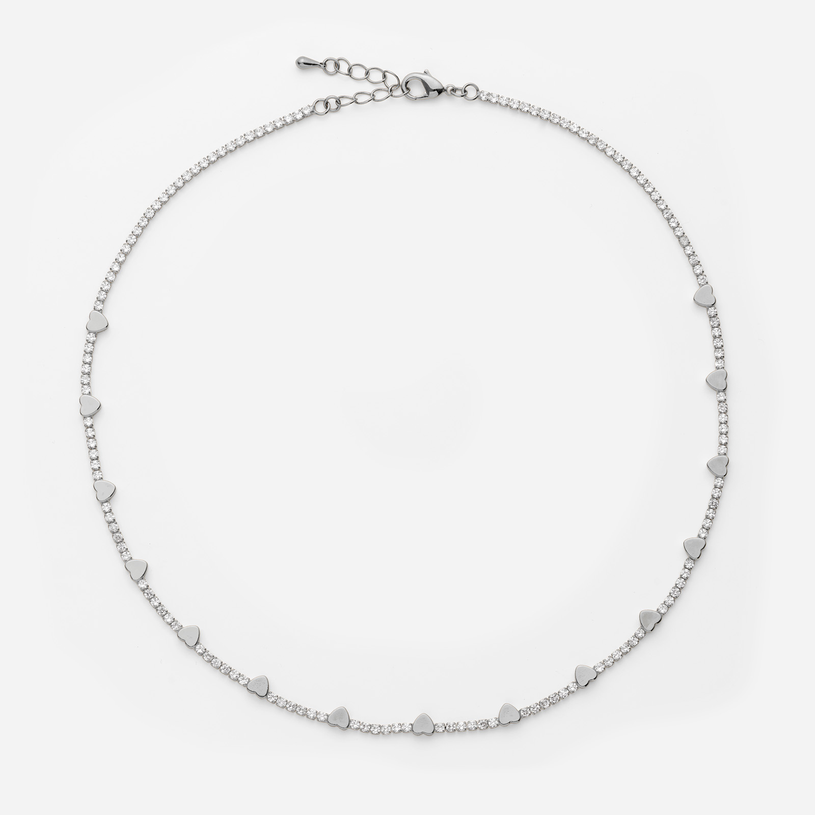 Rhodiumpläterat tennishalsband med hjärtan