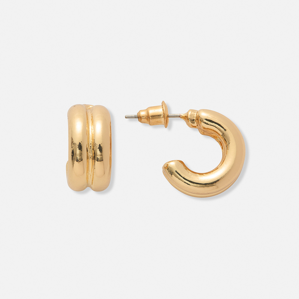 Guldfärgade örhängen, tvåradiga hoops- 14 mm