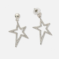 Silverfärgade örhängen, hängande stjärnor - 45x26 mm