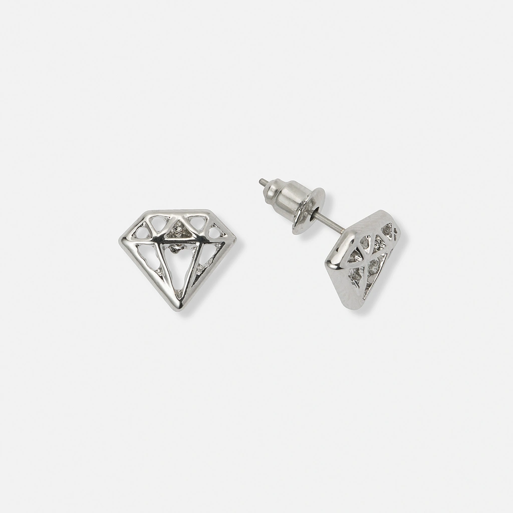 Silverfärgade örhängen, diamantform - 9 mm