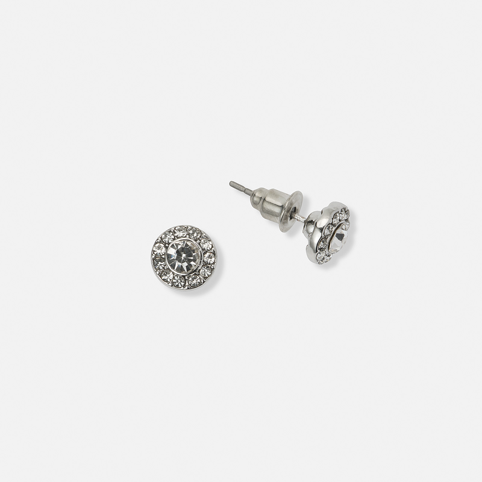 Silverfärgade örhängen, vit sten med halo - 6 mm