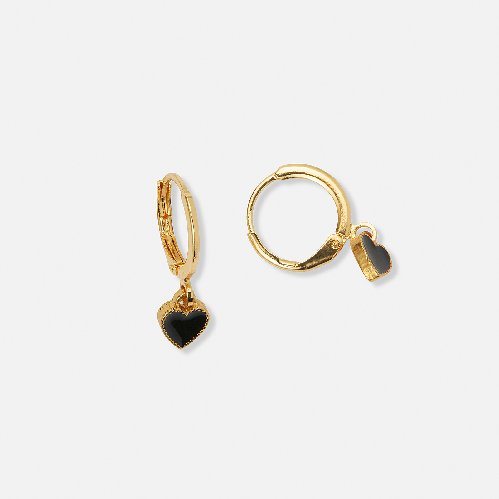 Guldfärgade örhängen, huggies svart hjärta - 7 mm