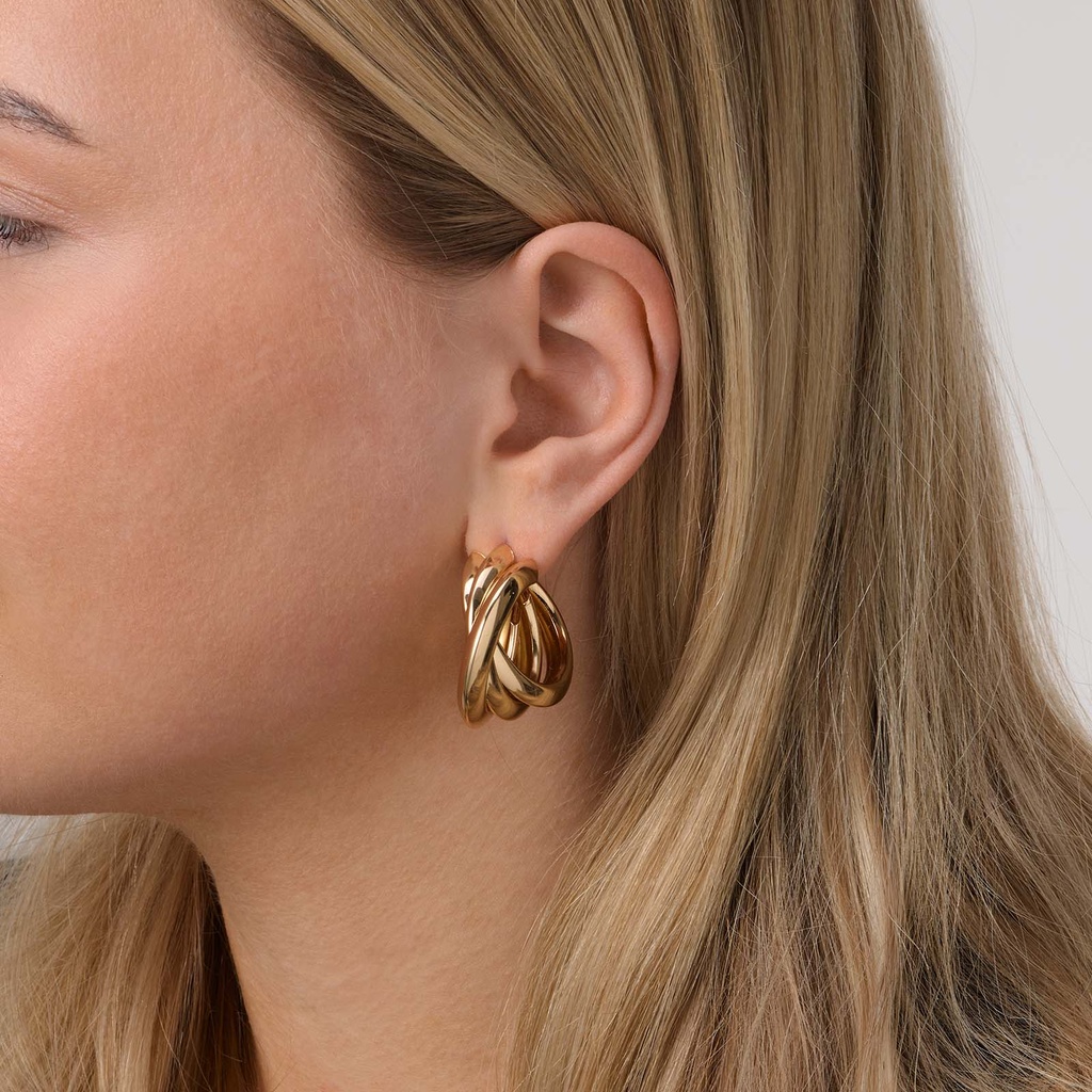 Guldfärgade örhängen, hoos vridna ringar - 40 mm