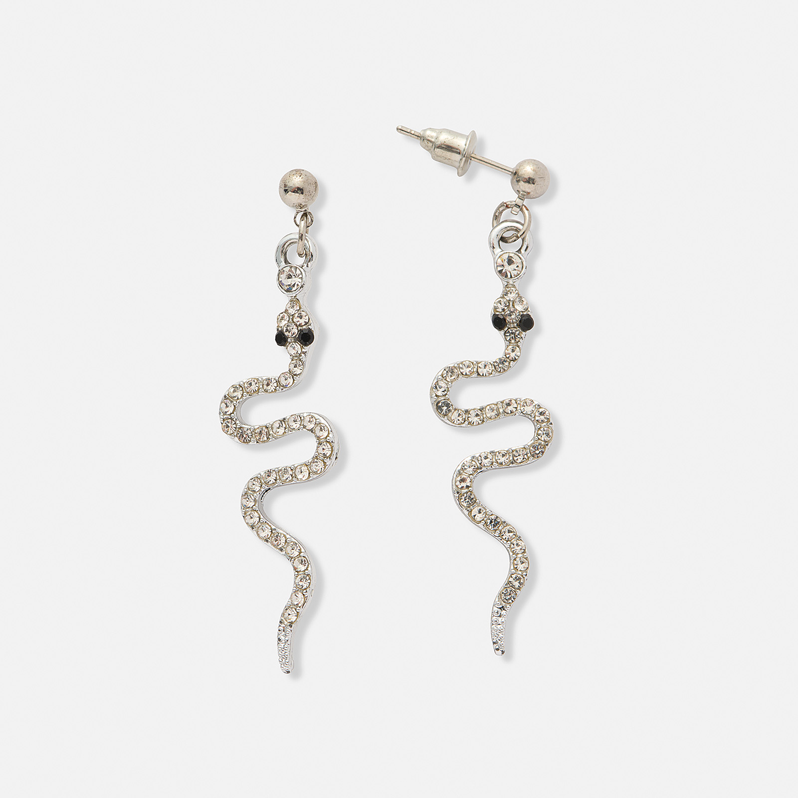 Silverfärgade örhängen, glittriga ormar - 50 mm