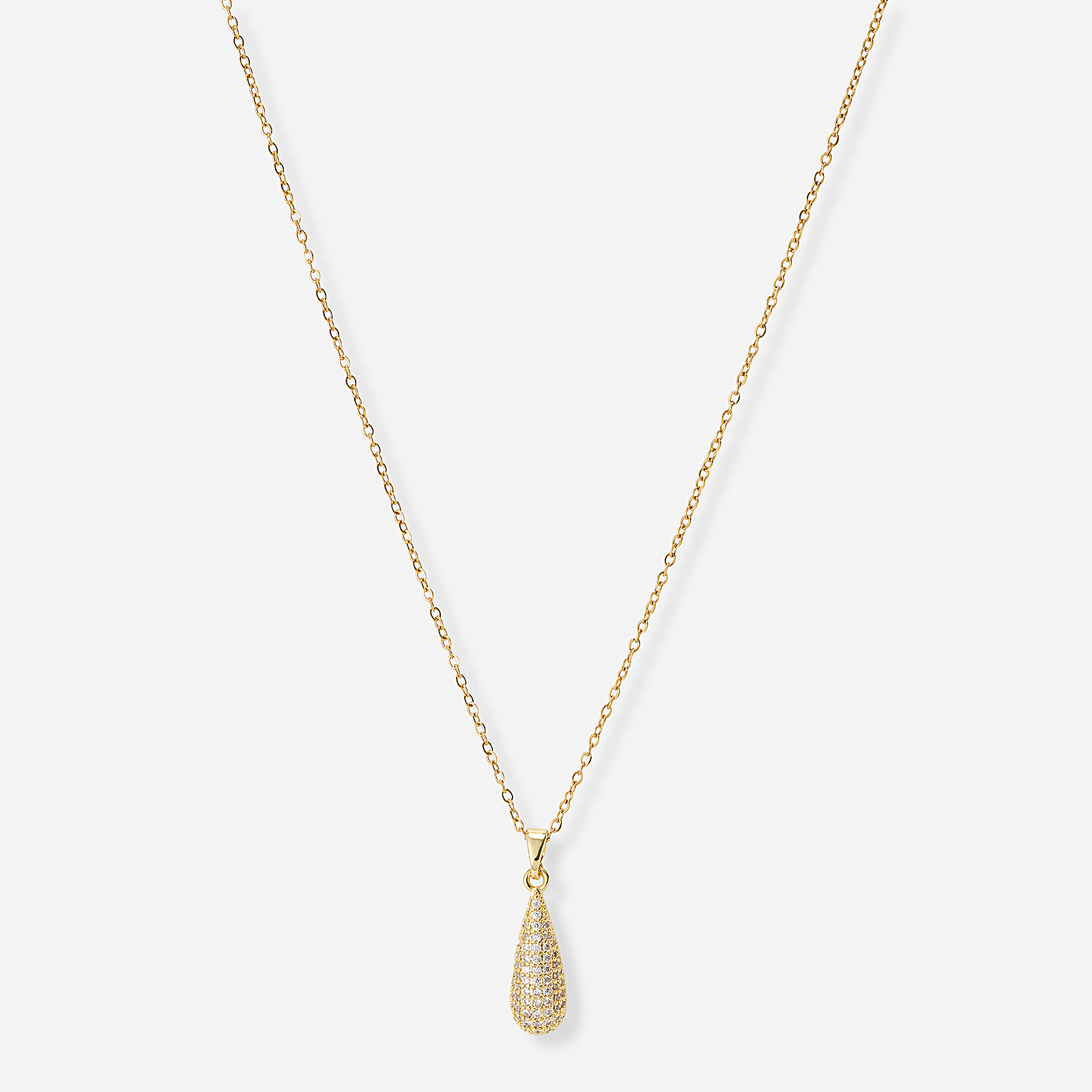 Guldfärgat halsband, droppe med kristaller - 42+7 cm