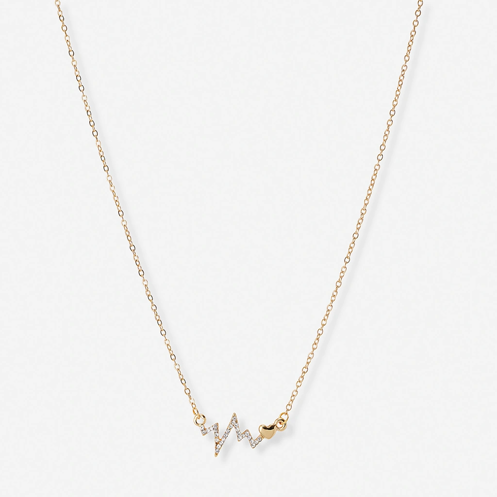 Guldfärgat halsband, hjärta och hjärtslag - 42+7 cm