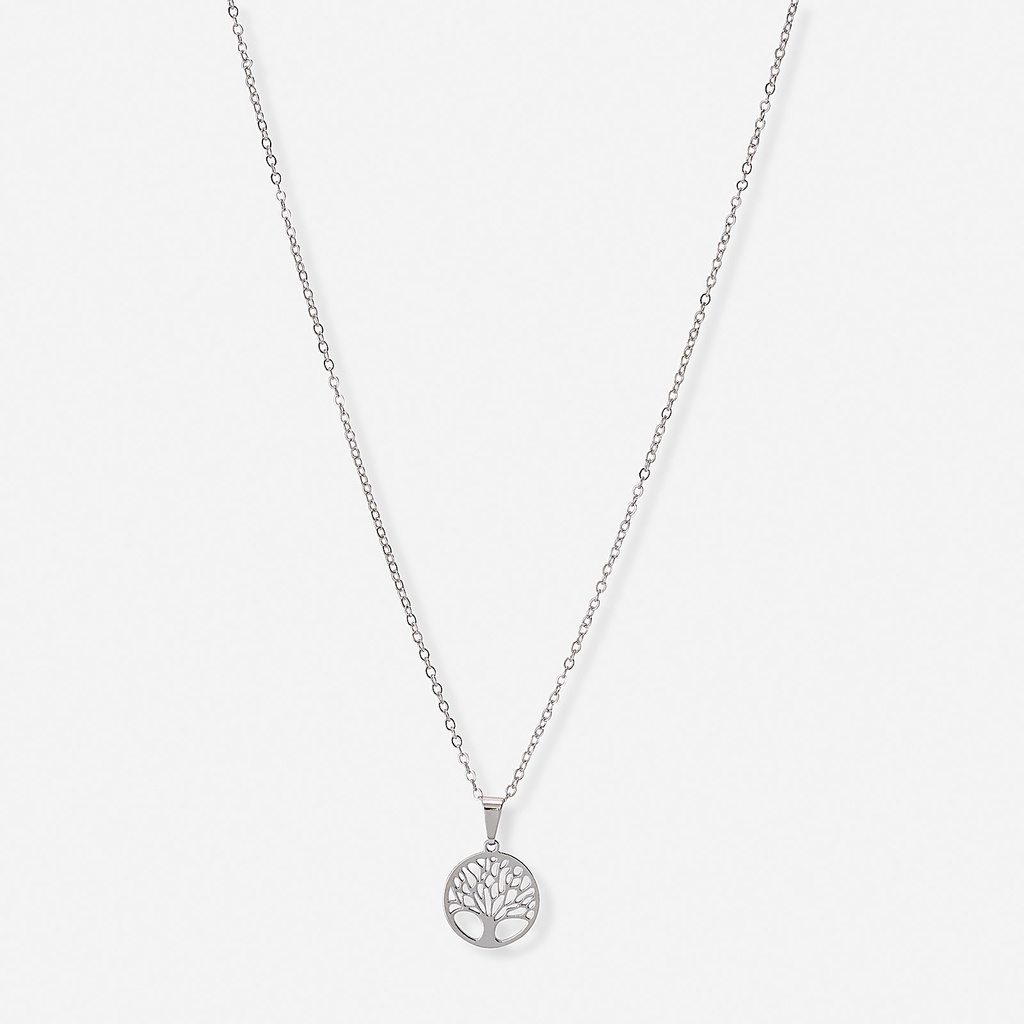 Silverfärgat halsband, livets träd - 42+7 cm