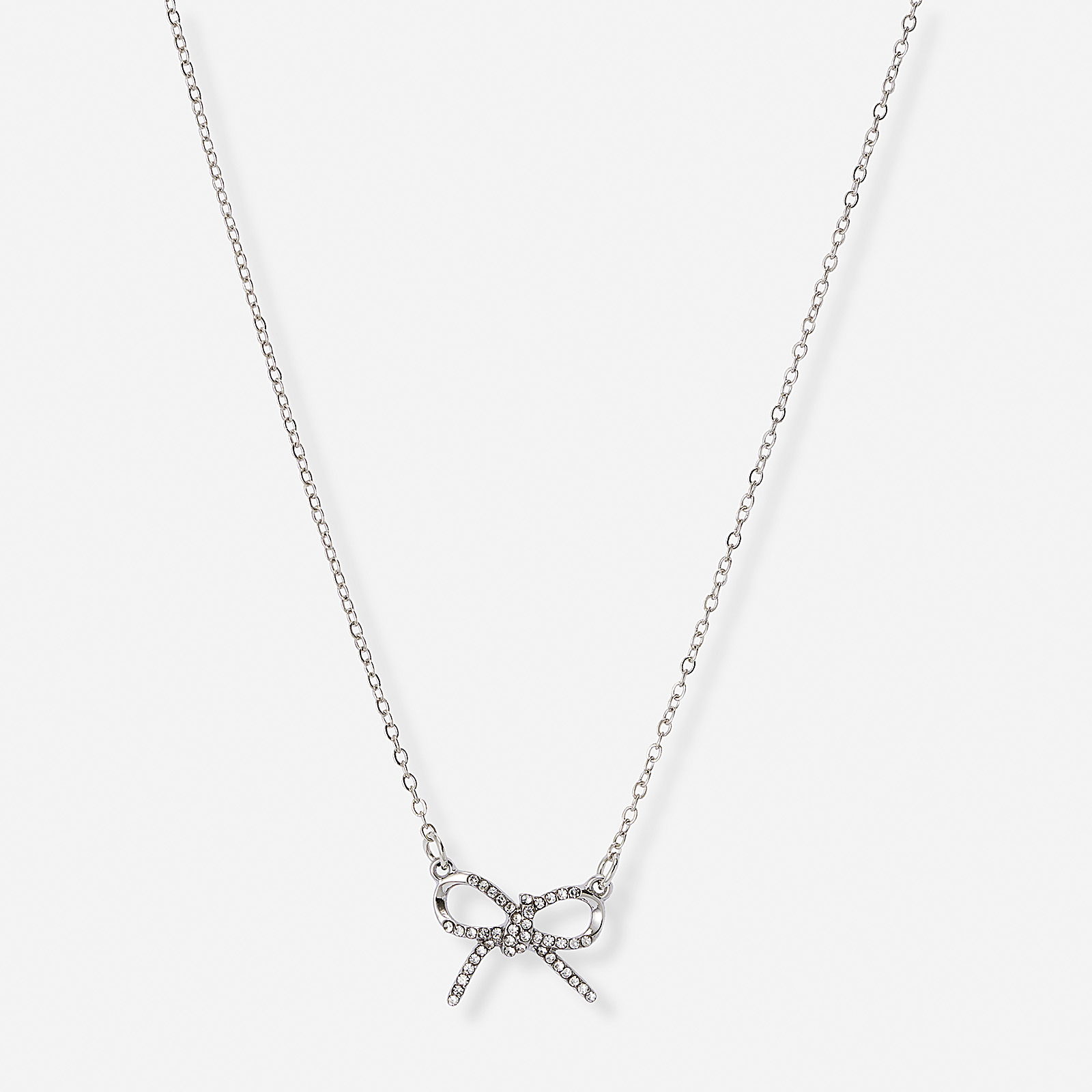 Silverfärgat halsband, hjärta med kristaller - 42+7 cm