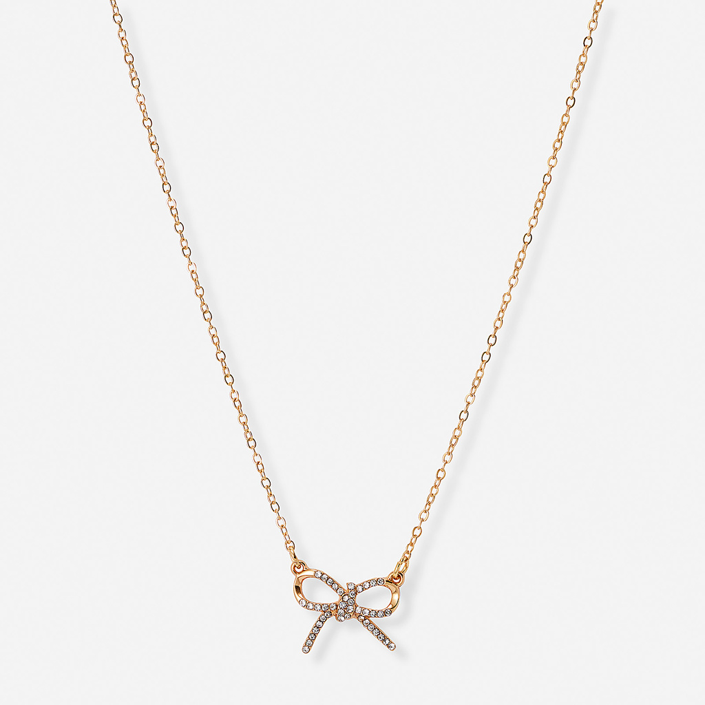 Guldfärgat halsband, rosett med kristaller - 42+7 cm