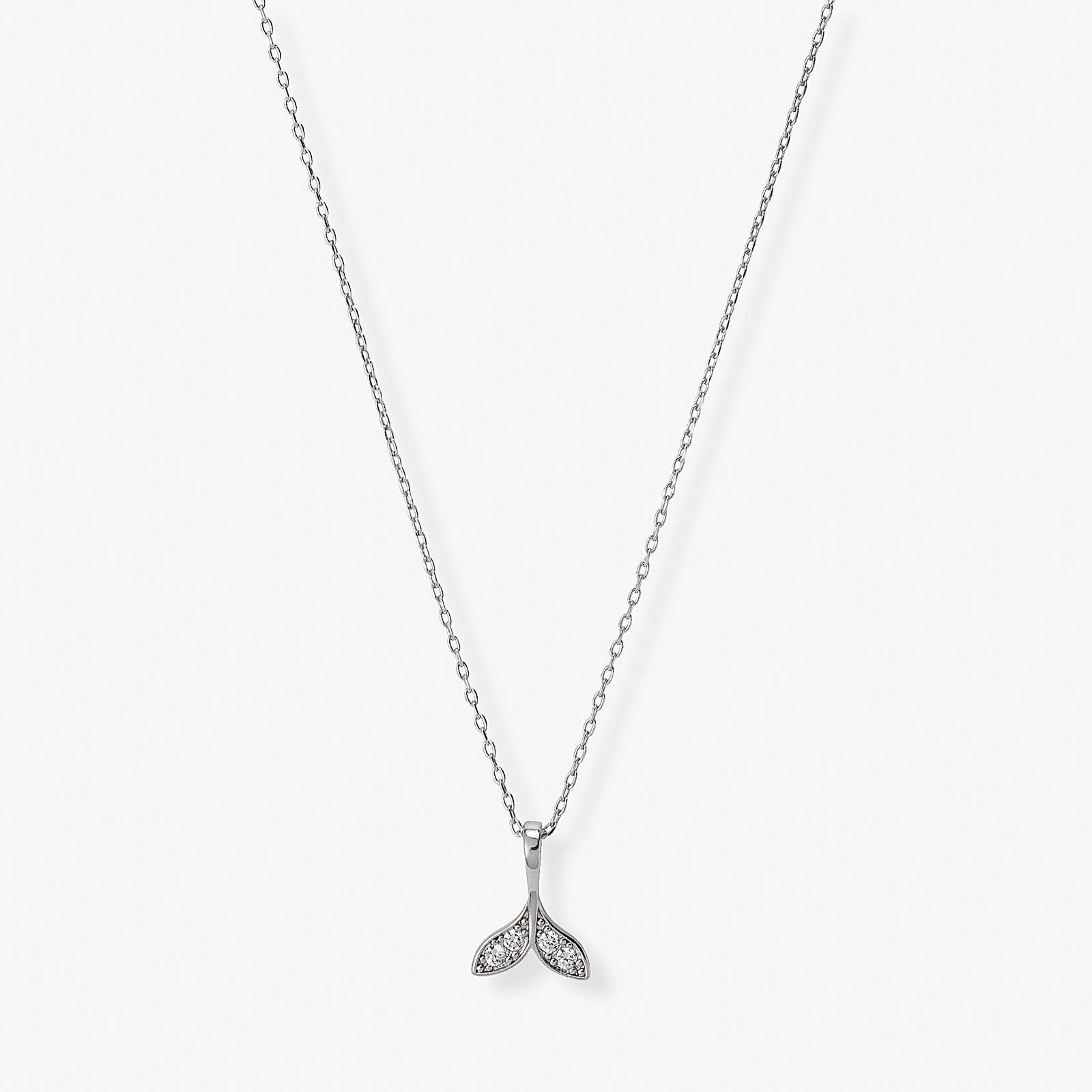 Silverfärgat halsband, delfinfena - 42+7 cm
