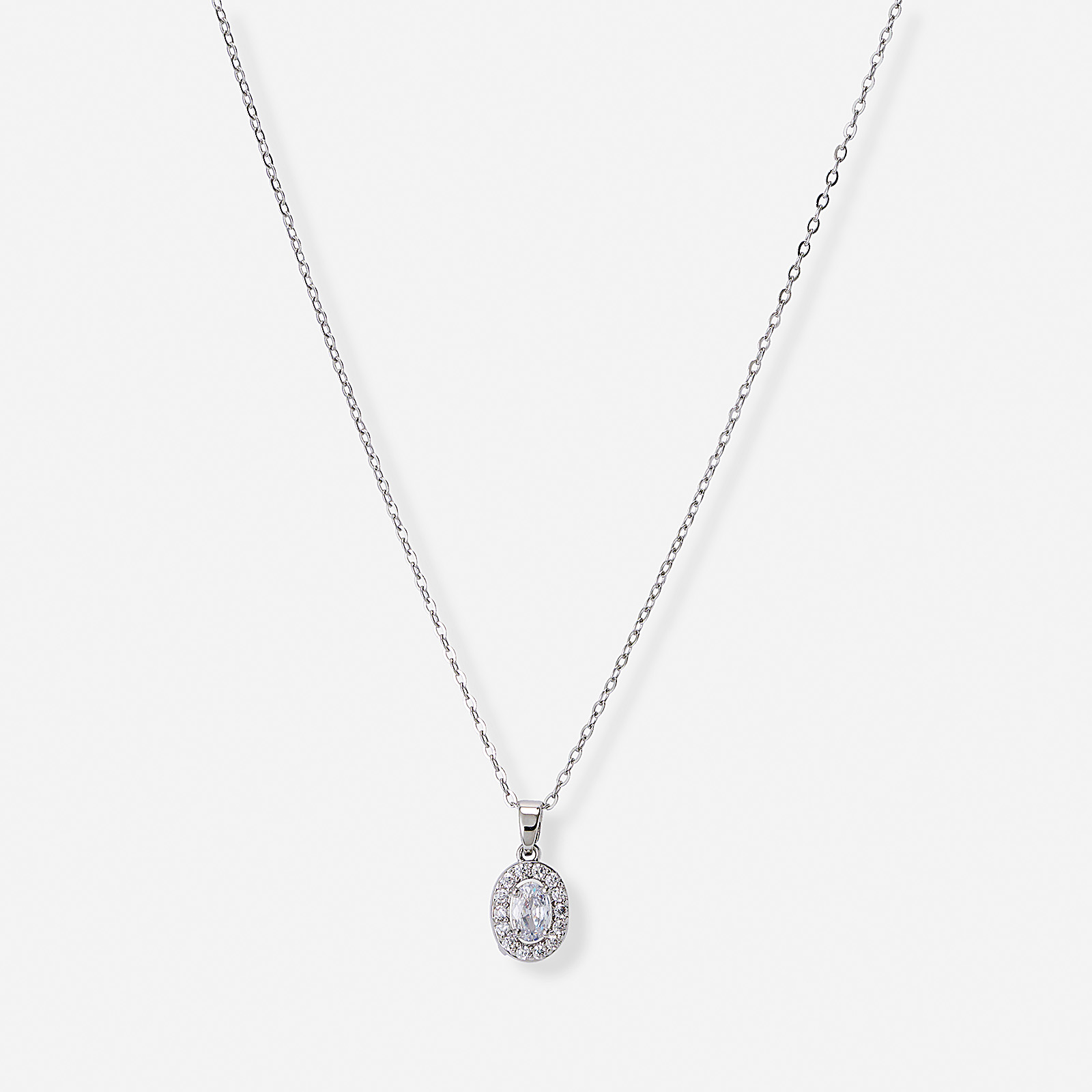 Guldfärgat halsband, oval sten med halo - 42+7 cm