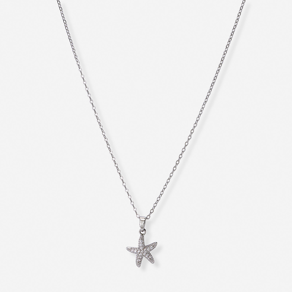 Guldfärgat halsband, sjöstjärna med kristaller - 42+7 cm