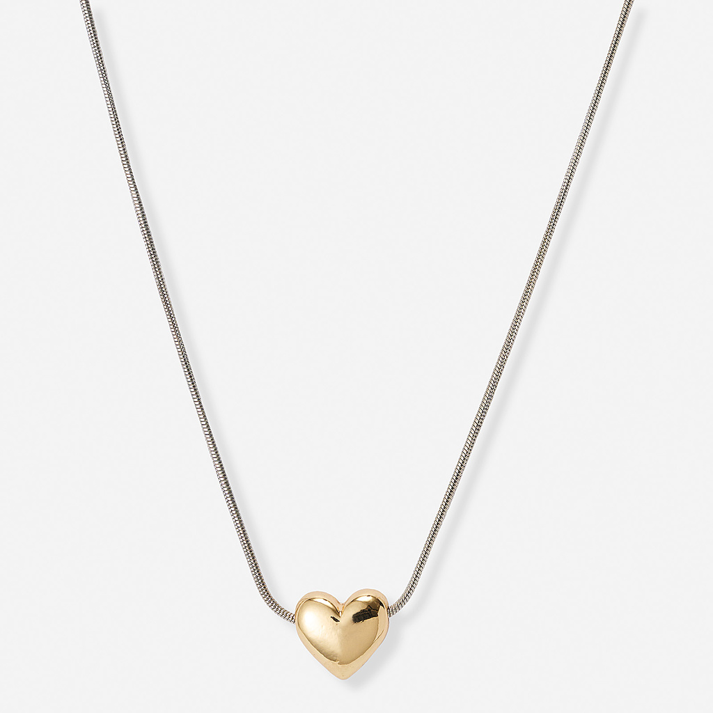 Silverfärgat halsband, guldfärgat hjärta - 42+7 cm