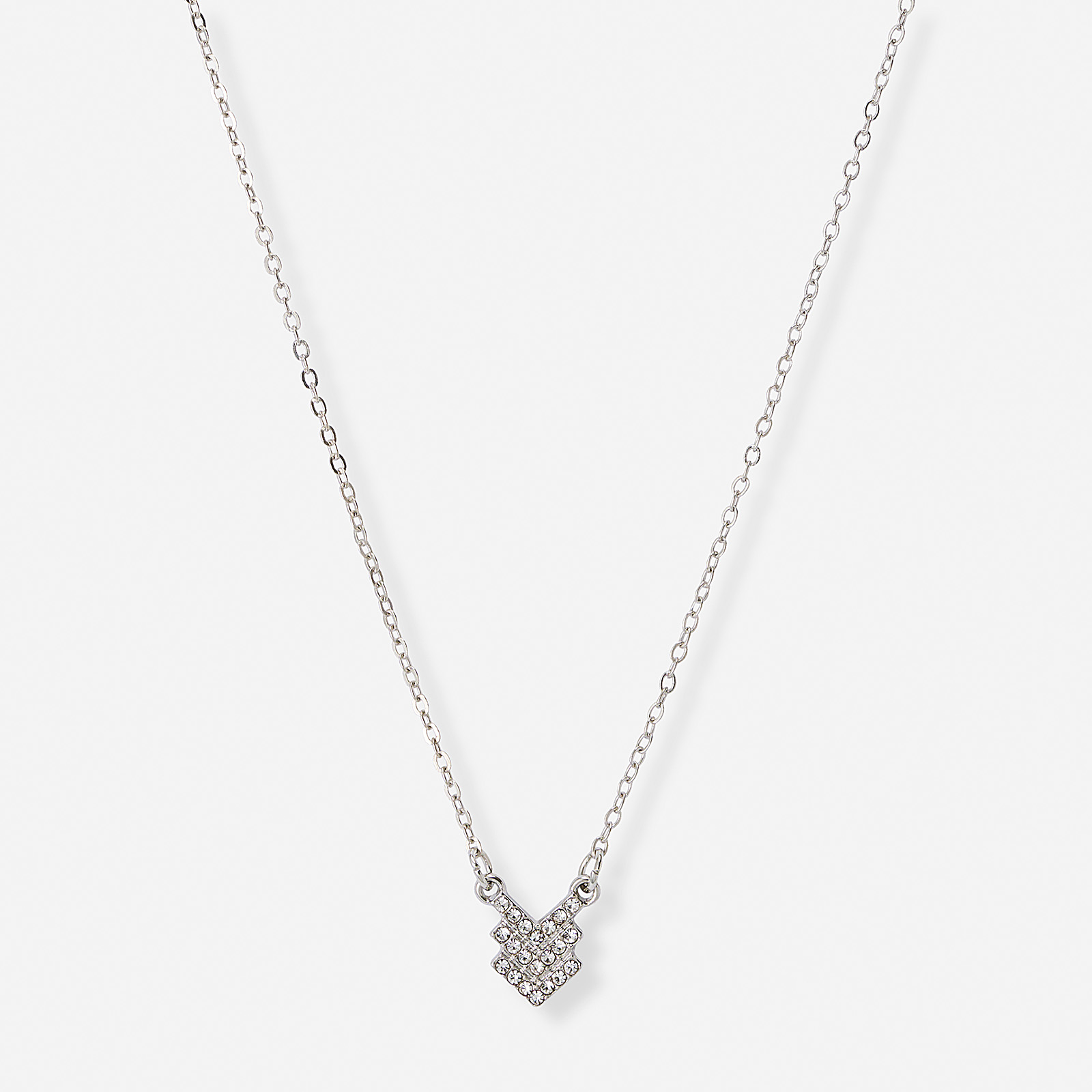 Silverfärgat halsband, tre pilar med kristaller - 42+7 cm