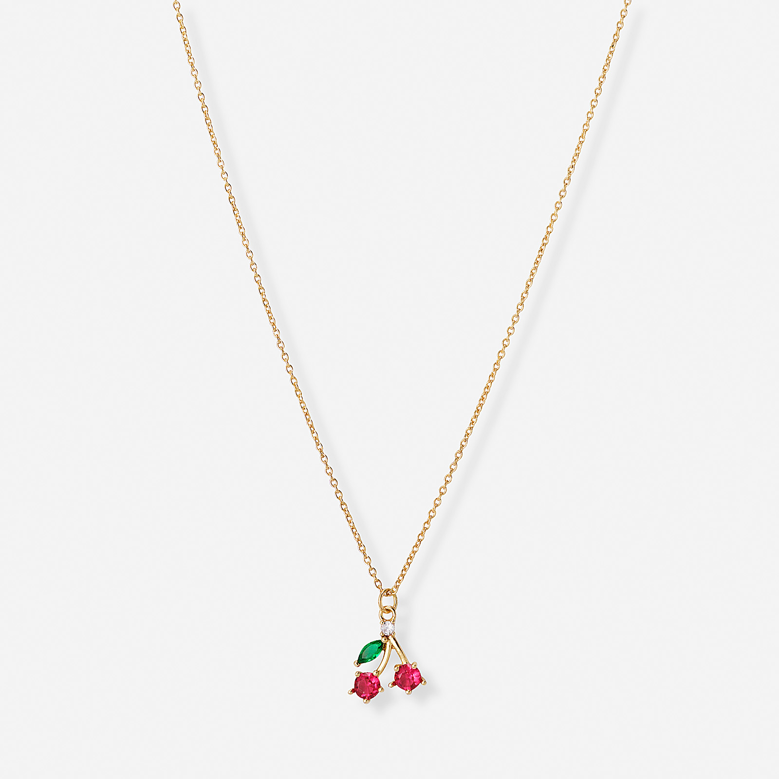 Guldfärgat halsband, körsbär med blad - 42+7 cm