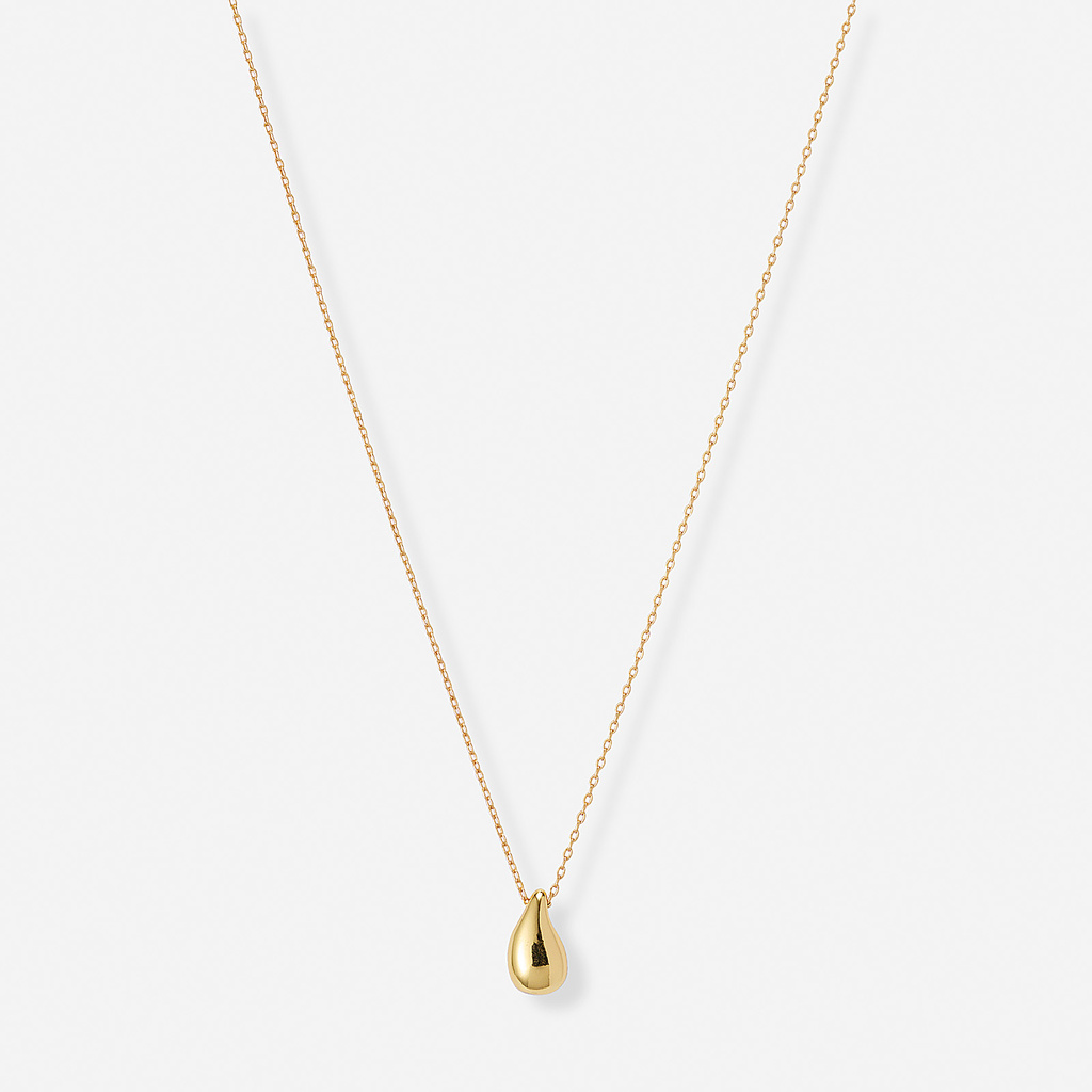 Guldfärgat halsband, slät droppe - 42+7 cm