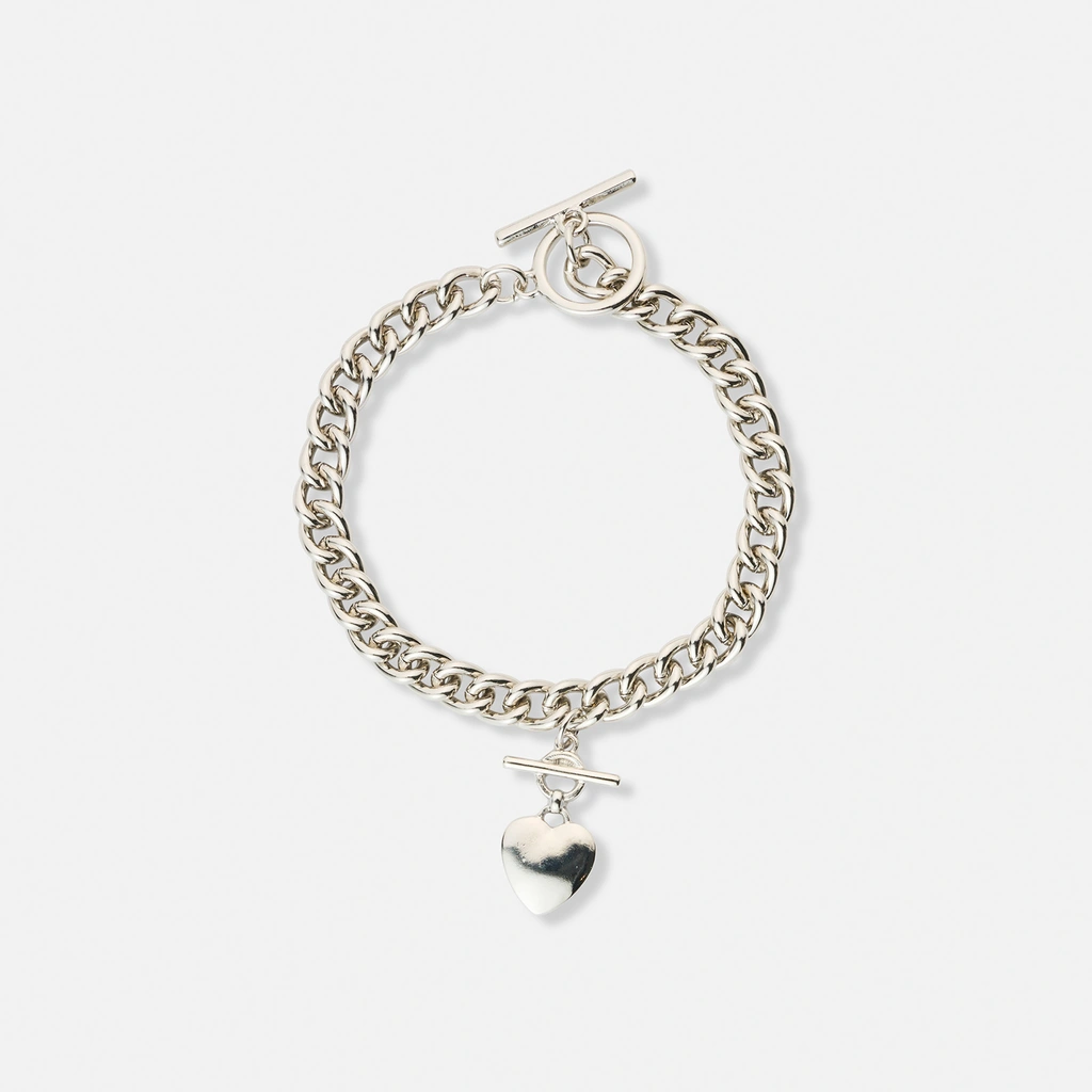 Silverfärgat armband, hjärthänge - 18 cm