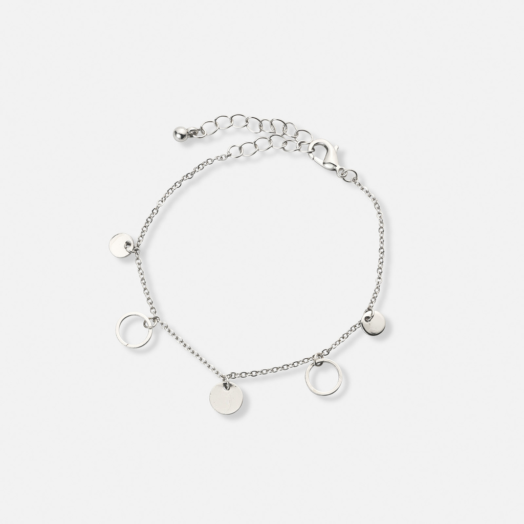 Silverfärgat armband, ringar och brickor - 17+5 cm
