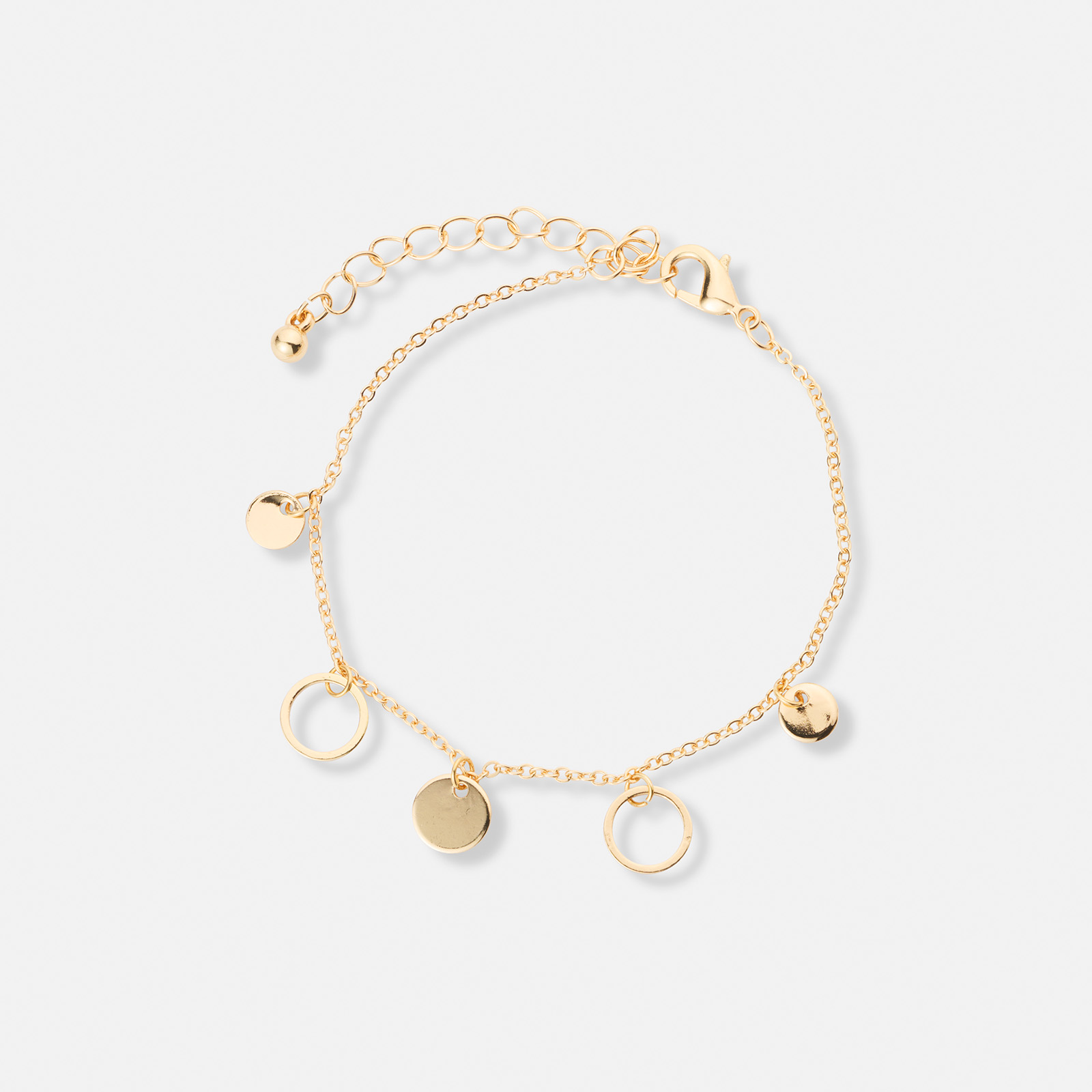 Guldfärgat armband, ringar och brickor - 17+5 cm