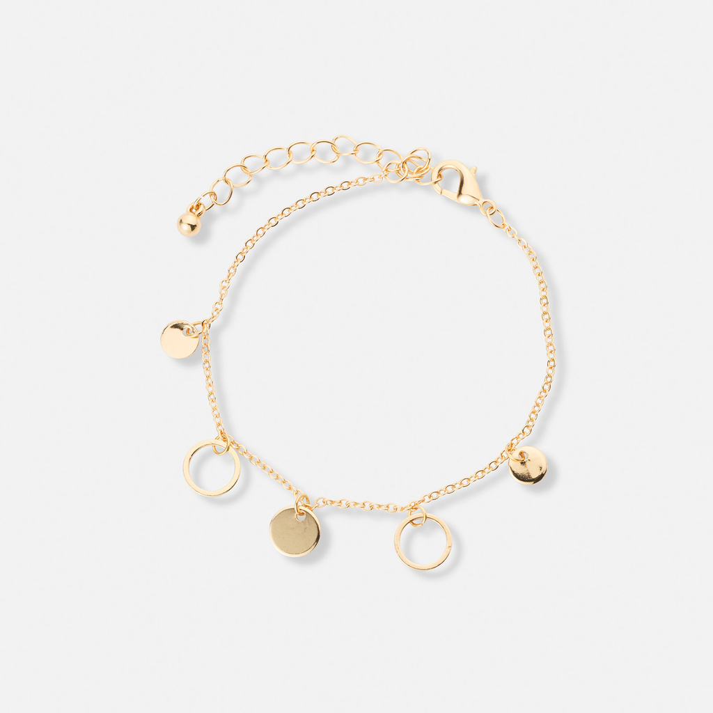 Guldfärgat armband, ringar och brickor - 17+5 cm