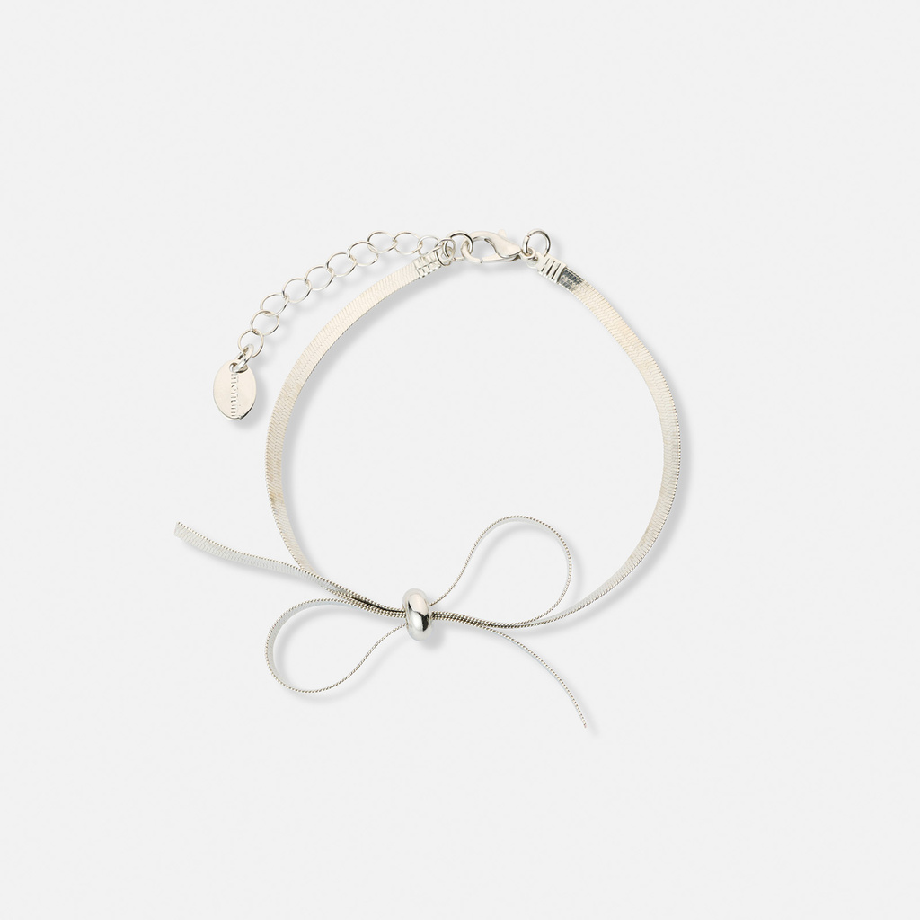 Silverfärgat armband, ormkedja med rosett - 17+6 cm