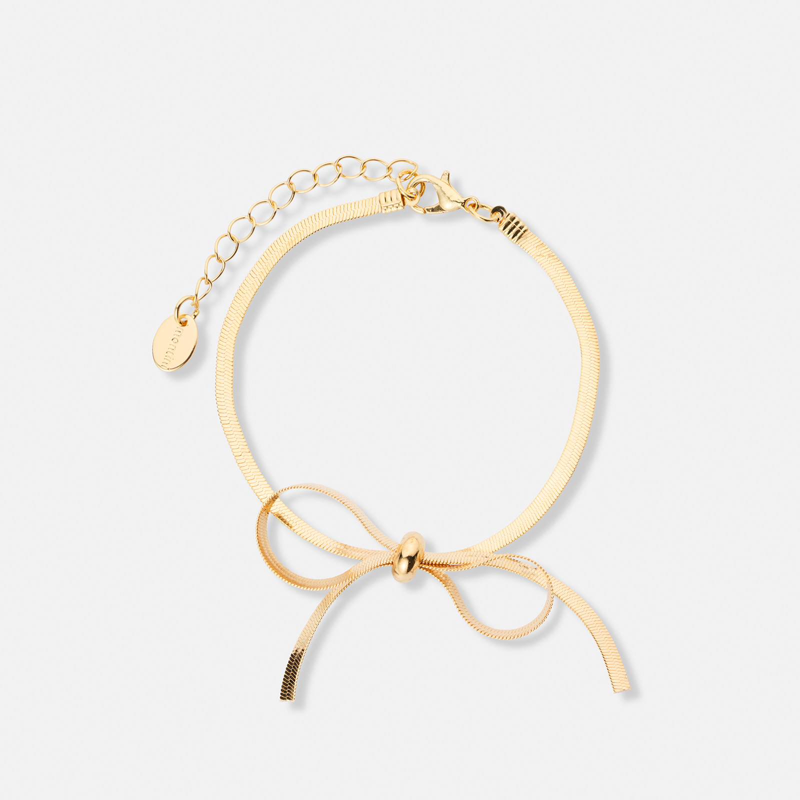 Guldfärgat armband, ormkedja med rosett - 17+6 cm