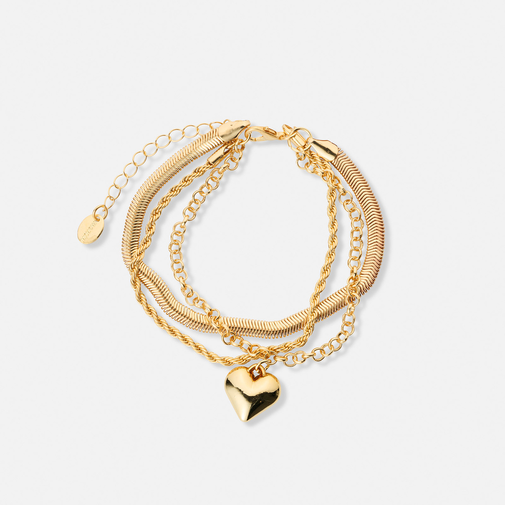 3-pack guldfärgade armband - 19,5+5 cm