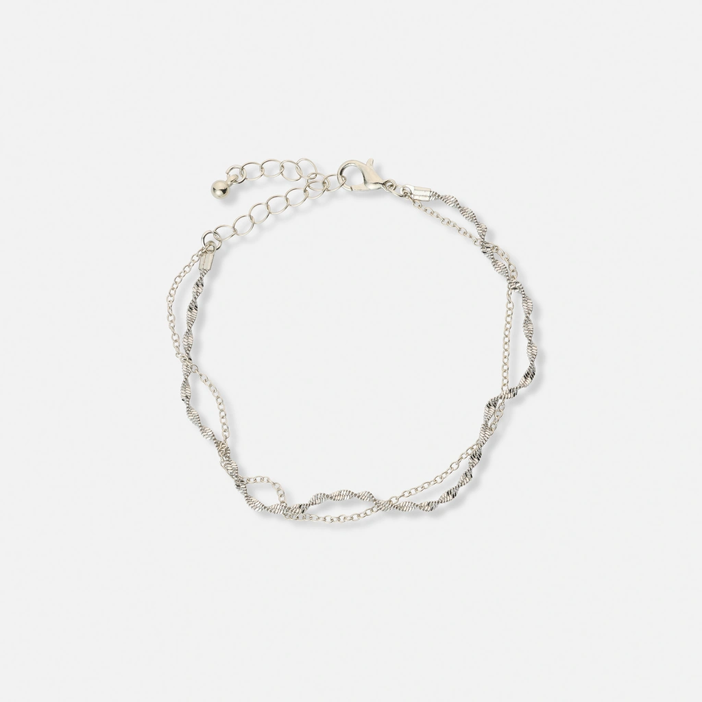 2-radigt silverfärgat armband, singapore & pansar - 19+5 cm