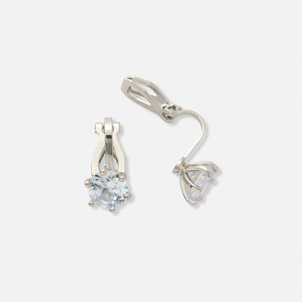 Silverfärgade örhängen, clips med sten - 7 mm