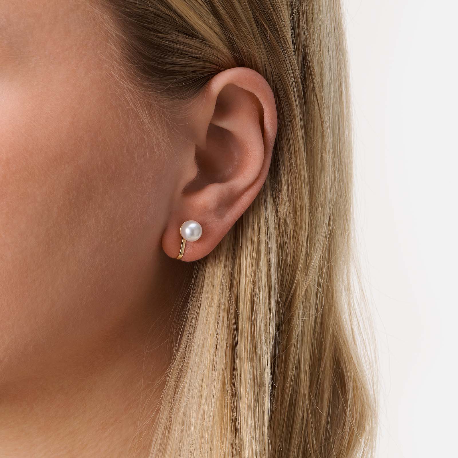 Guldfärgade örhängen, clips med syntetisk pärla - 5 mm