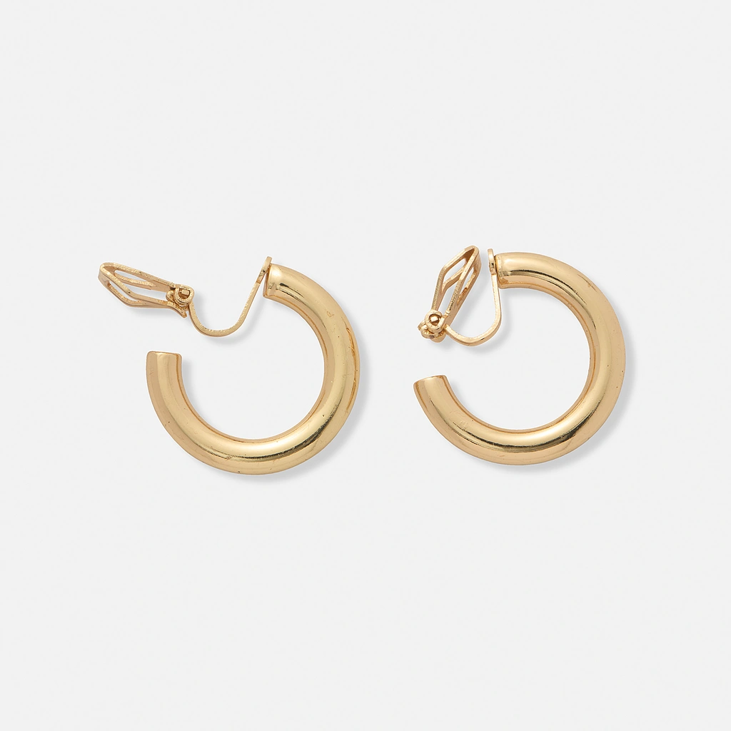 Guldfärgade örhängen, hoops med clips - 16 mm