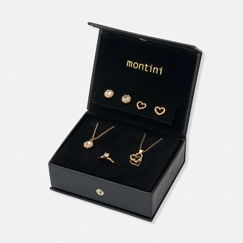 Smyckeset halsband, ring & örhängen guldfärg