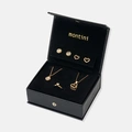 Smyckeset halsband, ring & örhängen guldfärg