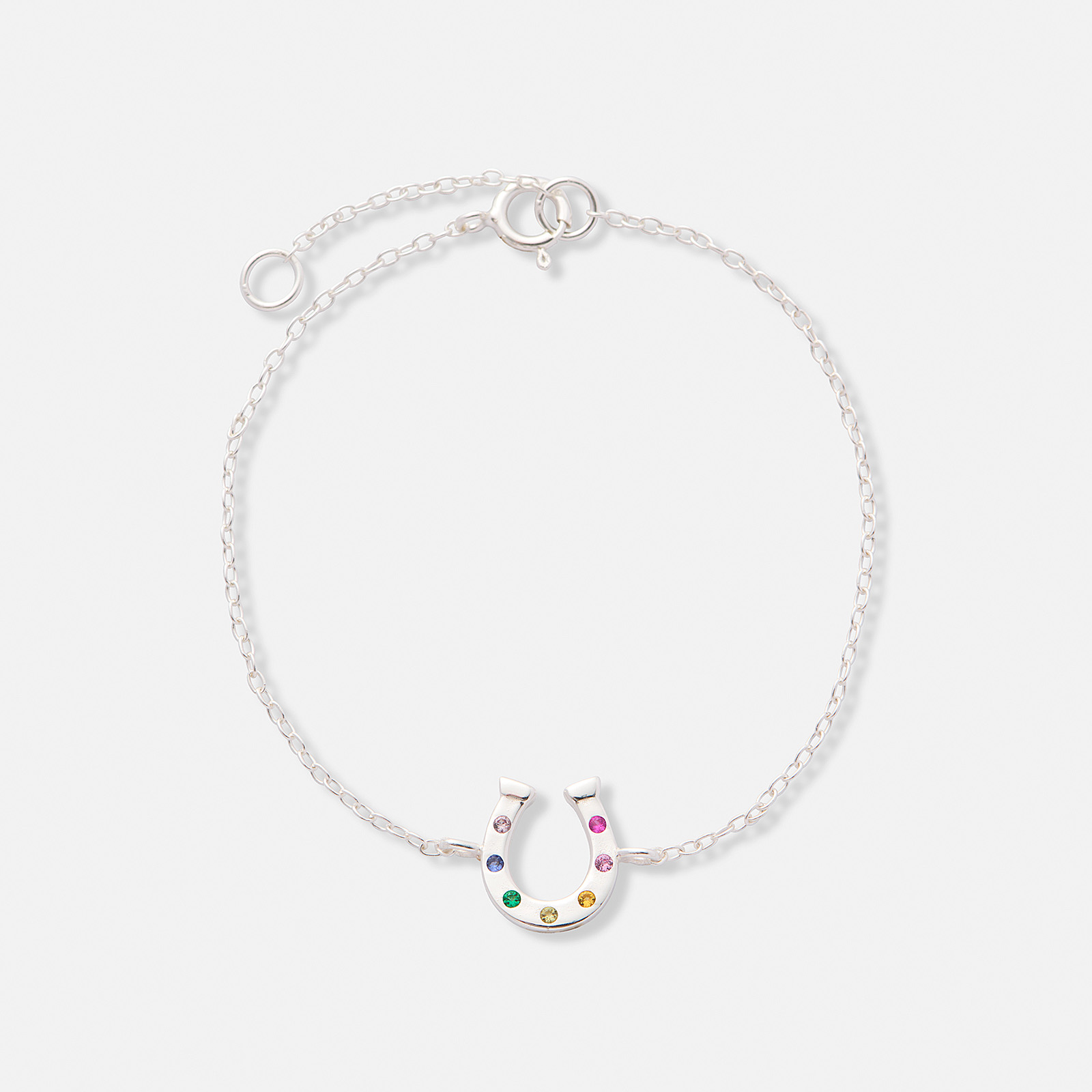 Silverarmband för barn, hästsko färgade stenar - 13+3cm