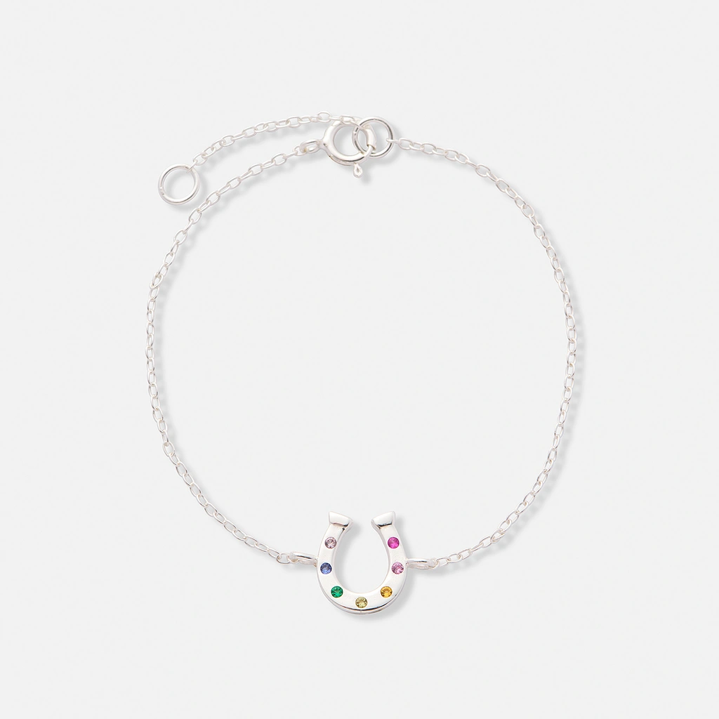 Silverarmband för barn, hästsko färgade stenar - 13+3cm
