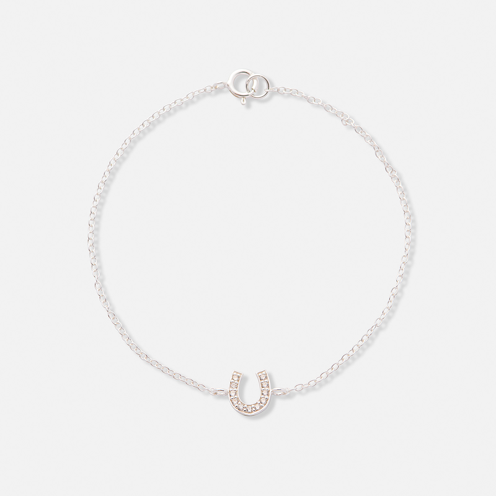 Silverarmband för barn, hästsko vita stenar - 13+3cm