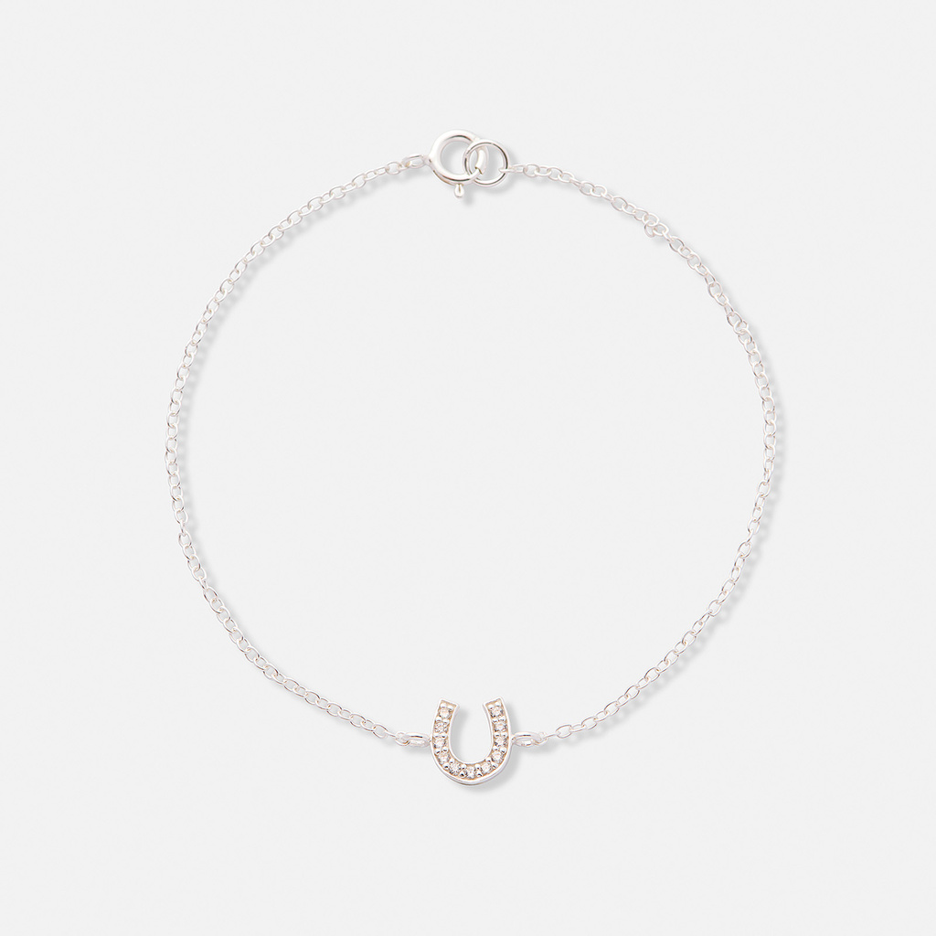 Silverarmband för barn, hästsko vita stenar - 13+3cm