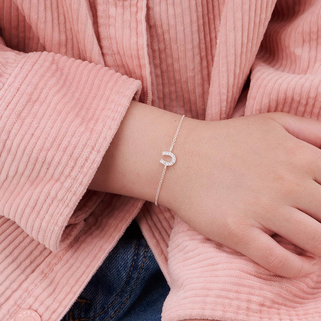 Silverarmband för barn, hästsko vita stenar - 13+3cm