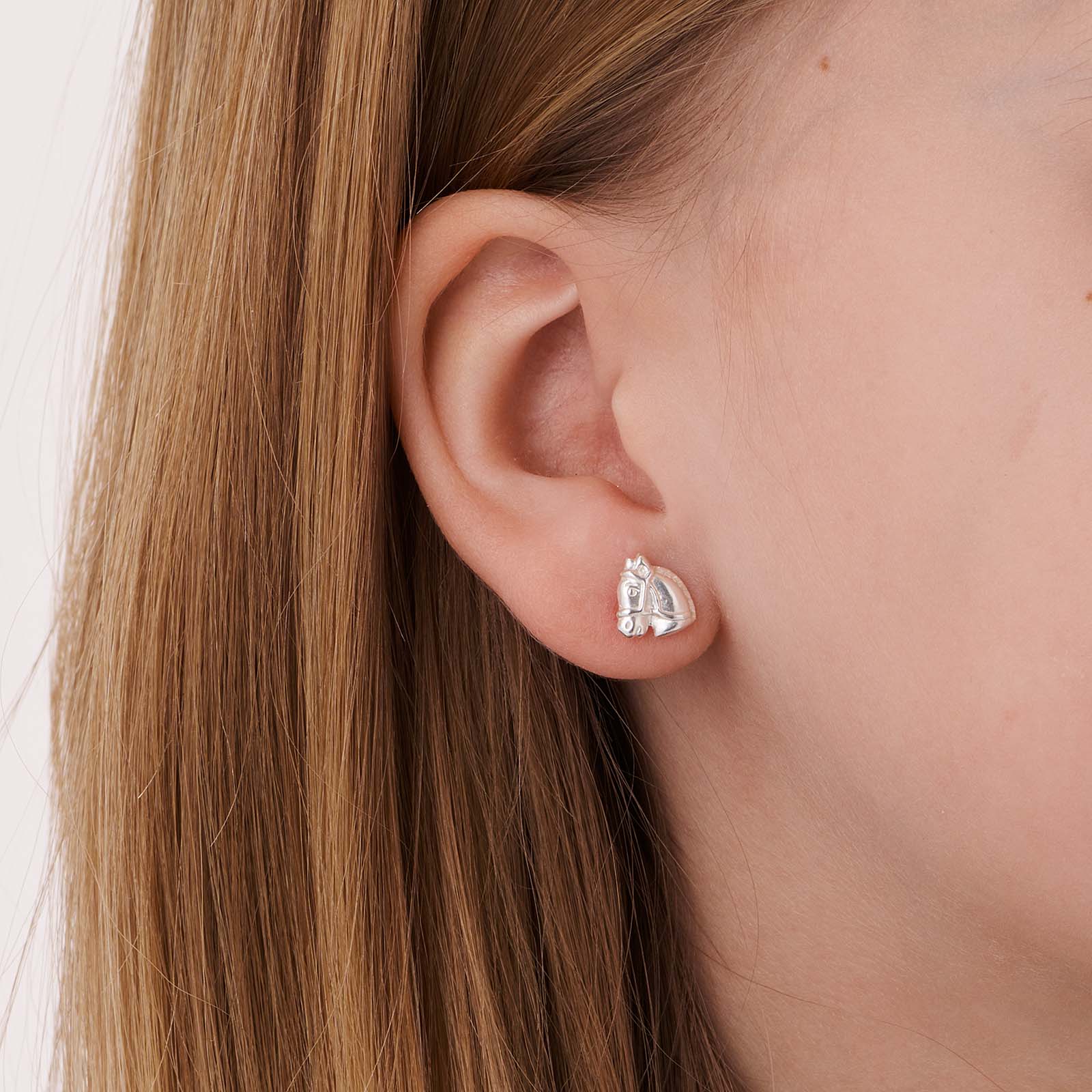 Silverörhängen för barn, hästhuvuden - 7mm