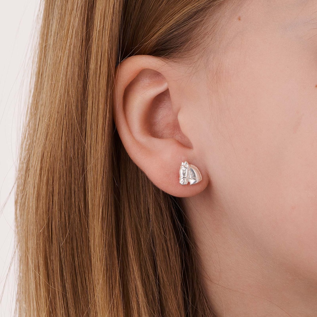 Silverörhängen för barn, hästhuvuden - 7mm