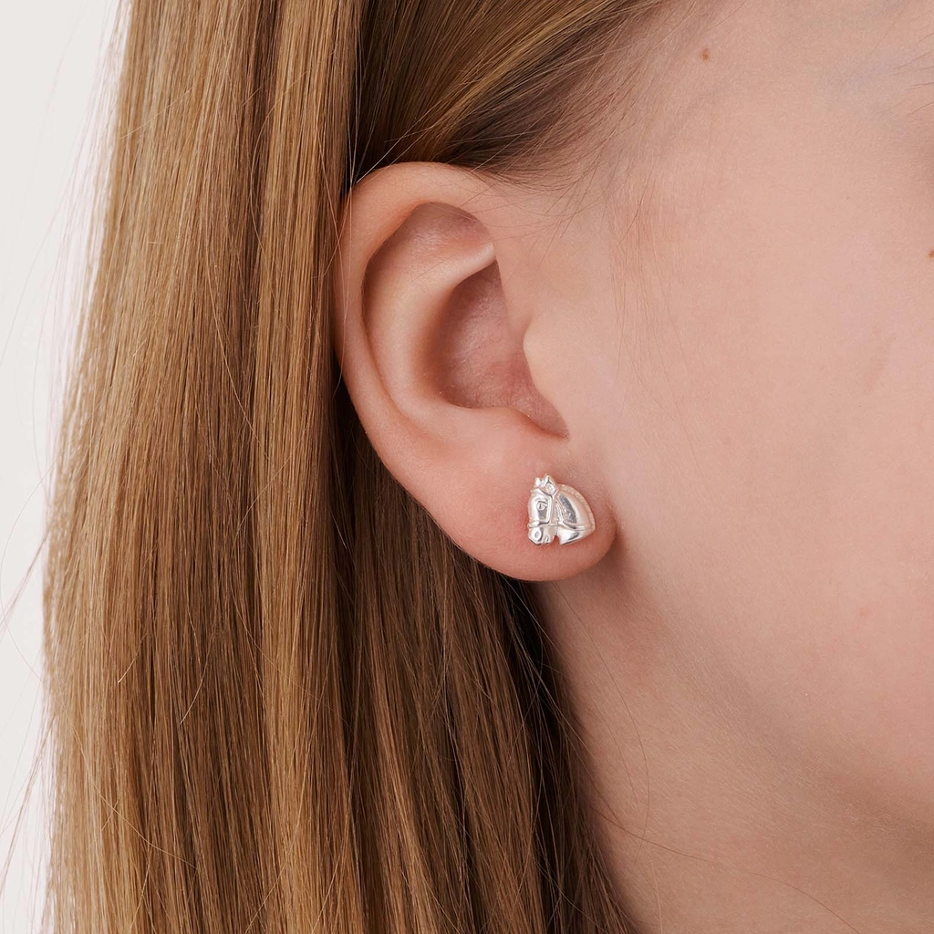 Silverörhängen för barn, hästhuvuden - 7mm