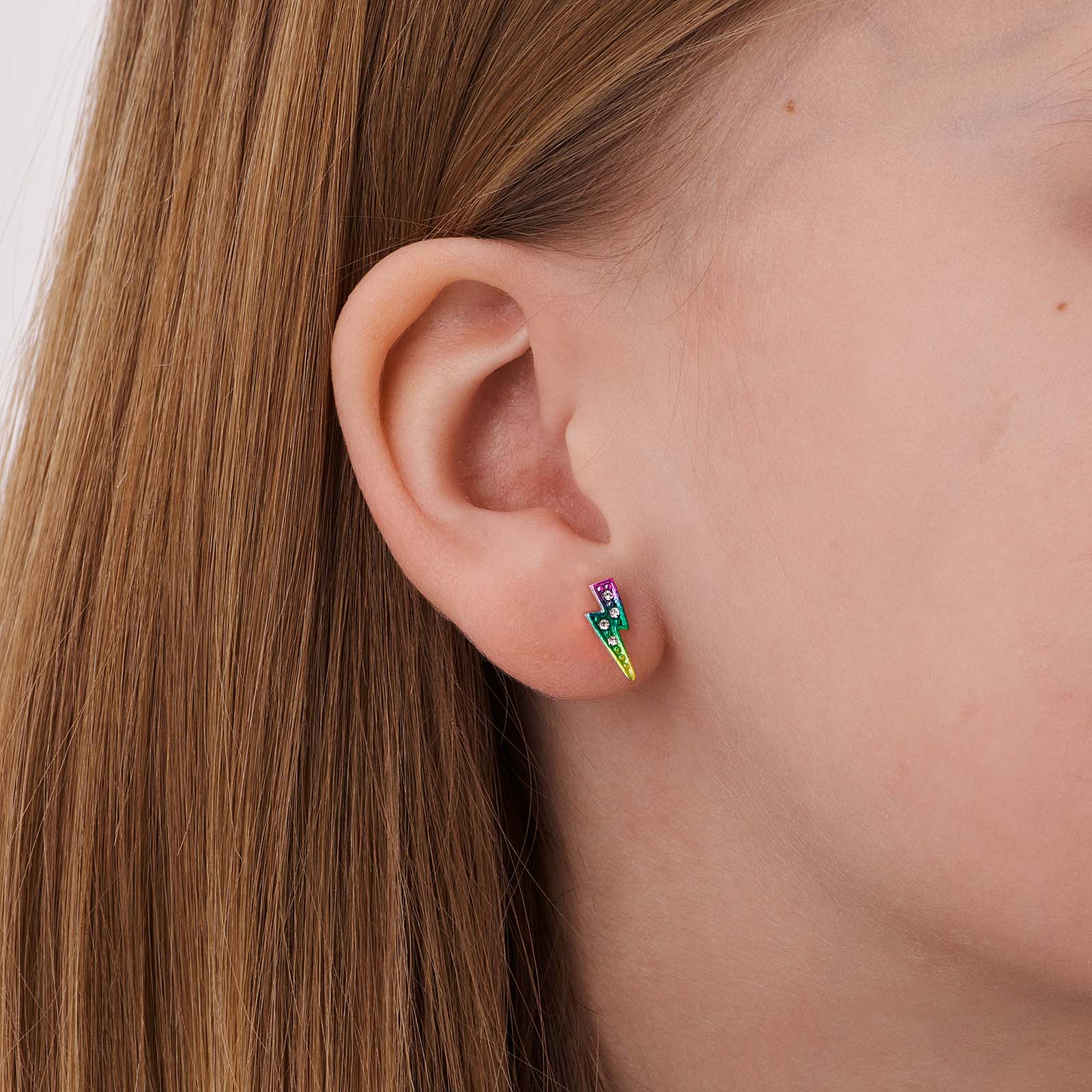 Silverörhängen för barn - flerfärgade blixtar 4x11mm