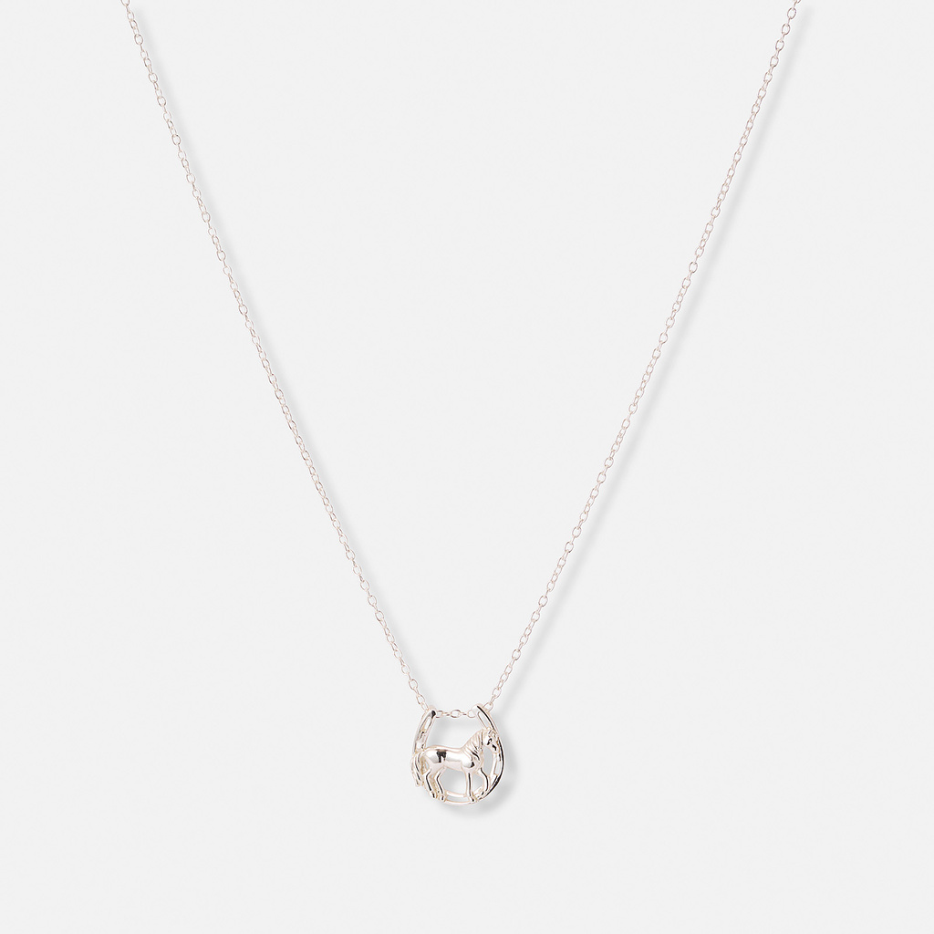 Silverhalsband för barn, häst & hästsko - 36+2cm