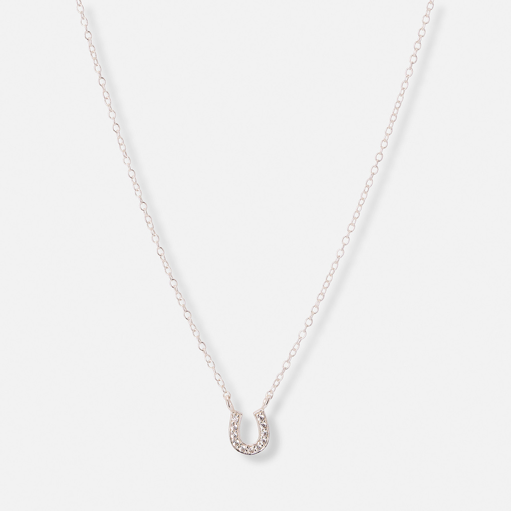 Silverhalsband för barn, hästsko vita stenar - 36+2cm