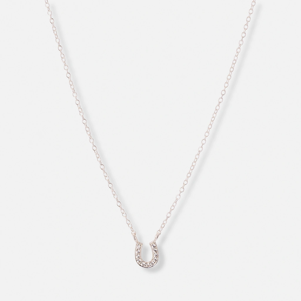Silverhalsband för barn, hästsko vita stenar - 36+2cm